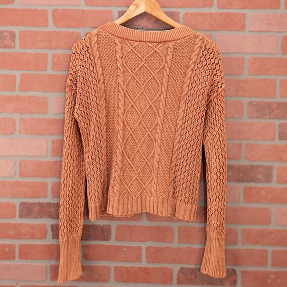 Brick Red Cable Knit Cardigan Sweater - Size Small - Picture 3 of 13